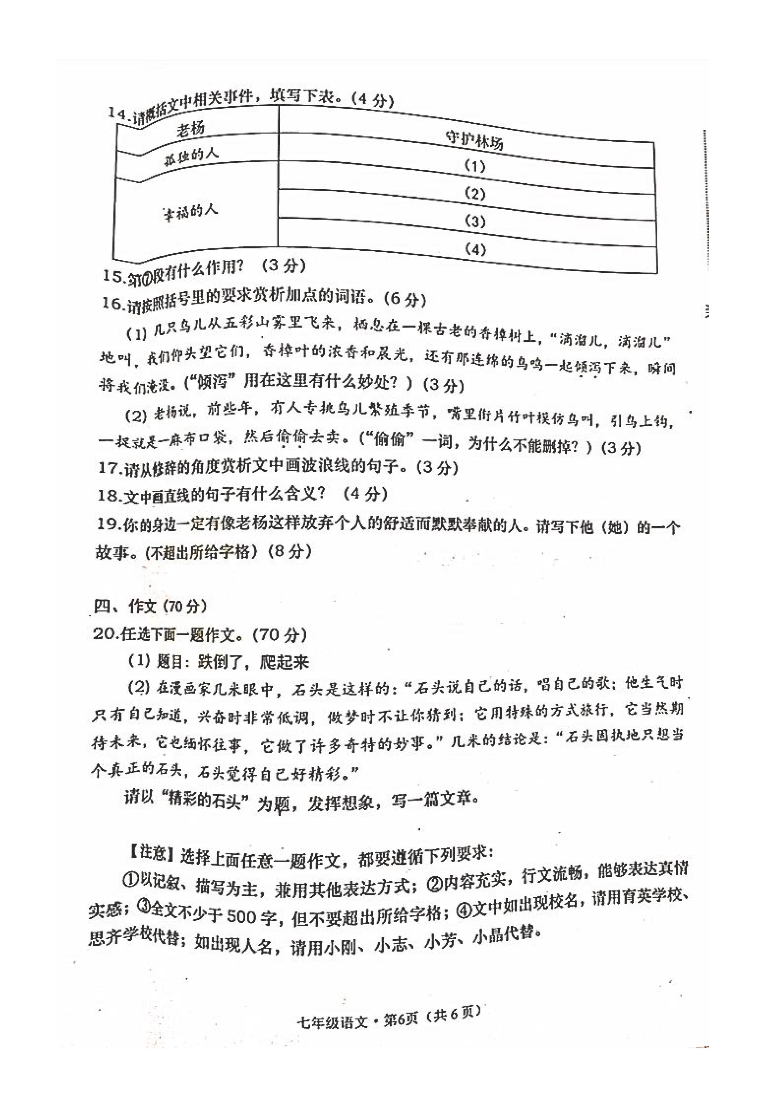 2019-2020大连甘井子区七年级语文上册期末试题含答案