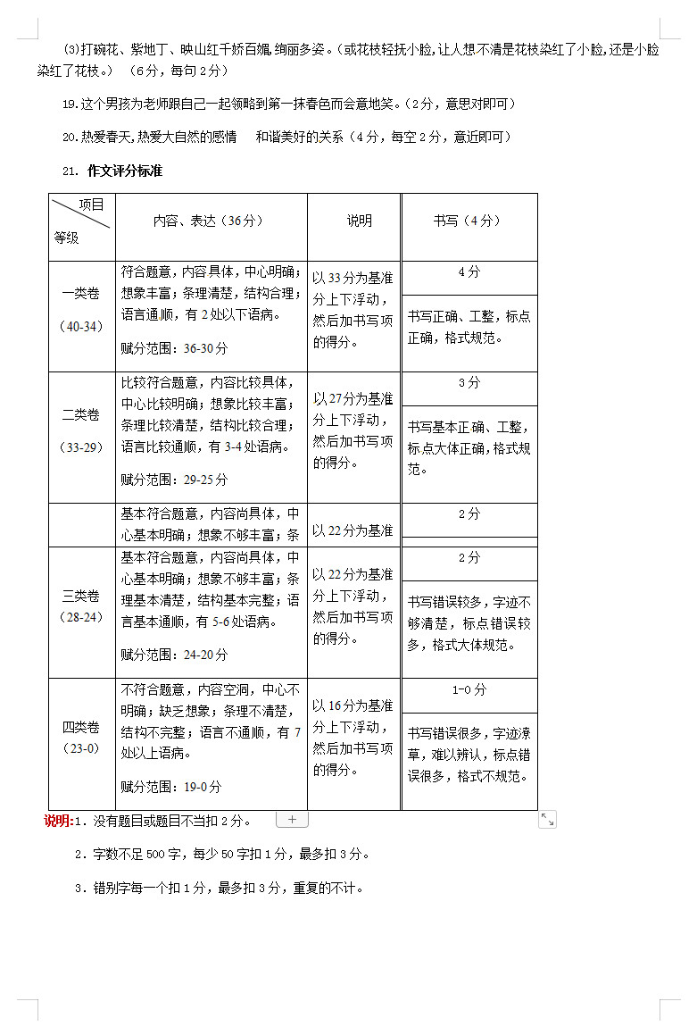 2019-2020山东兖州区七年级语文上册期末试题含答案（图片版）