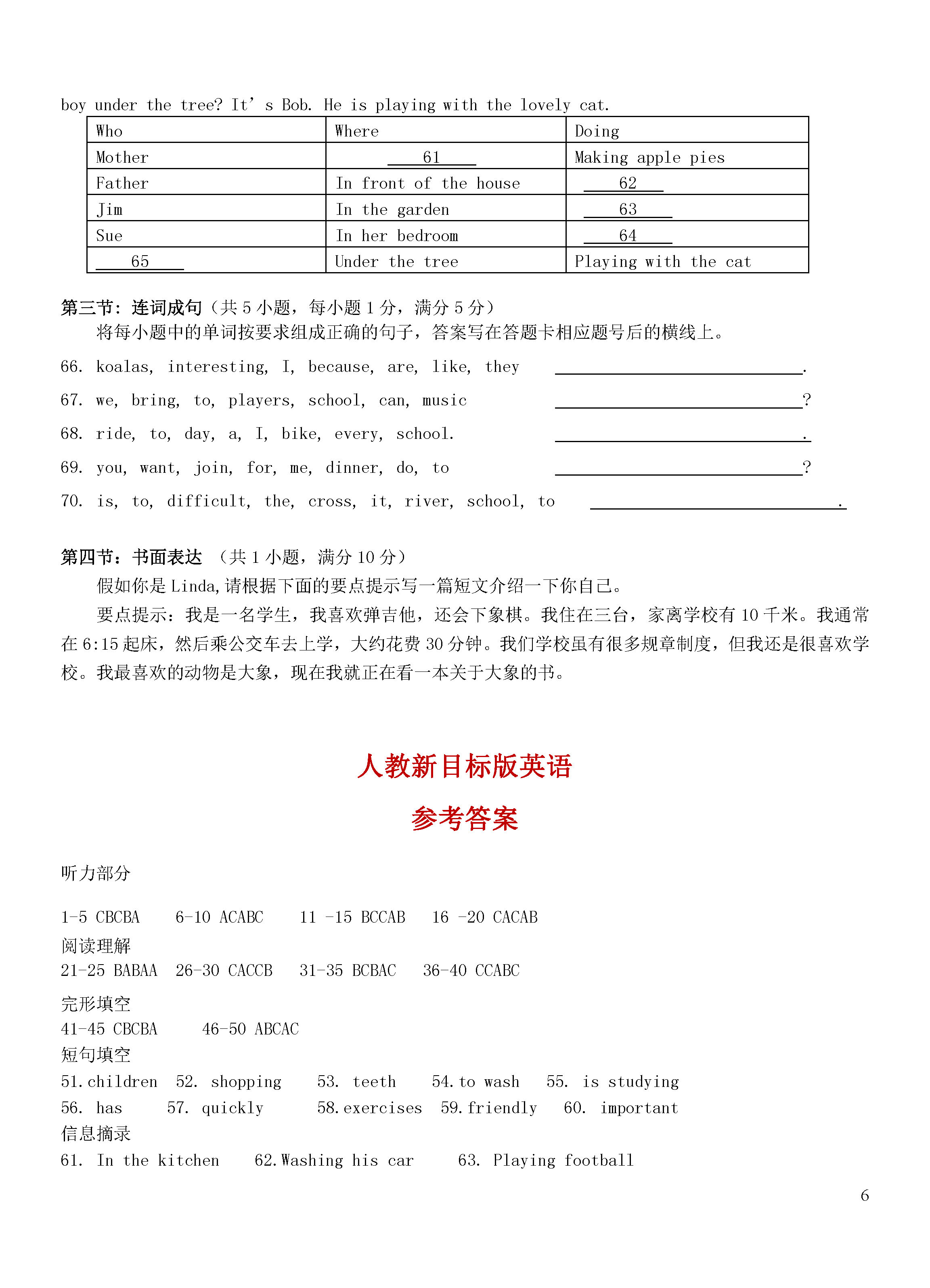 人教新目标版2018-2019七年级英语下册期中测试题附答案