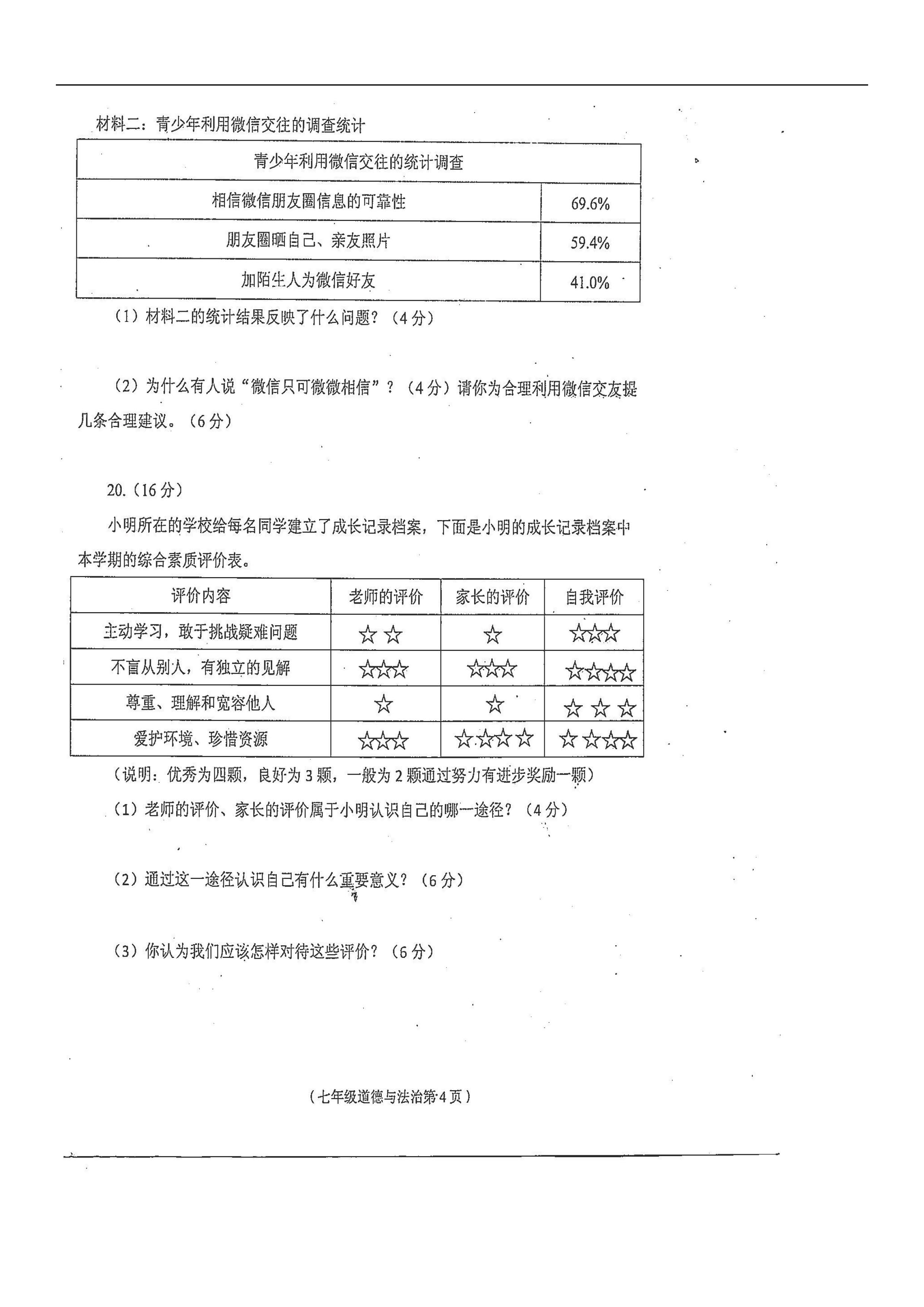 2019-2020海南临高县二中七年级政治上册期中试题无答案