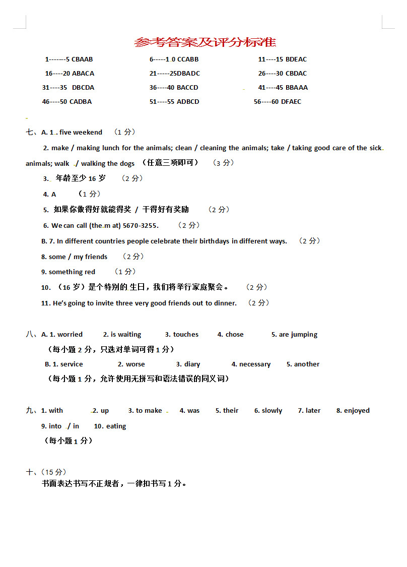 2019-2020山东莱西市七年级英语期末试题含答案（图片版）