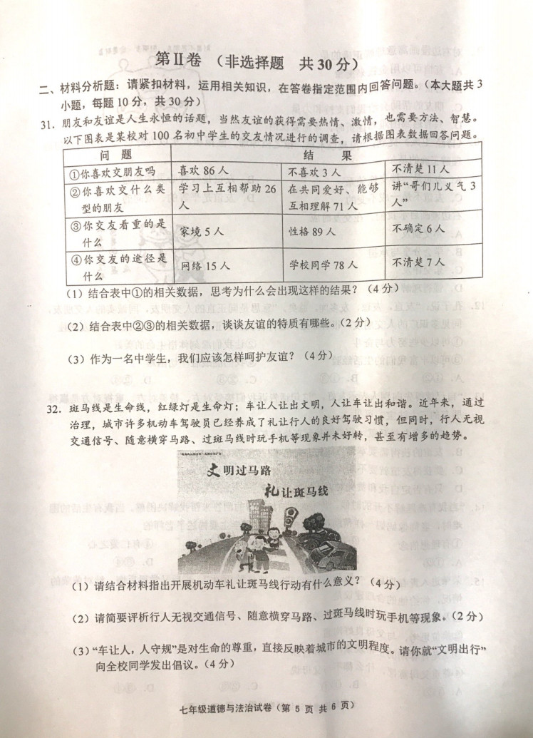 2019-2020江苏扬中初一政治上册期末试题含答案（图片版）