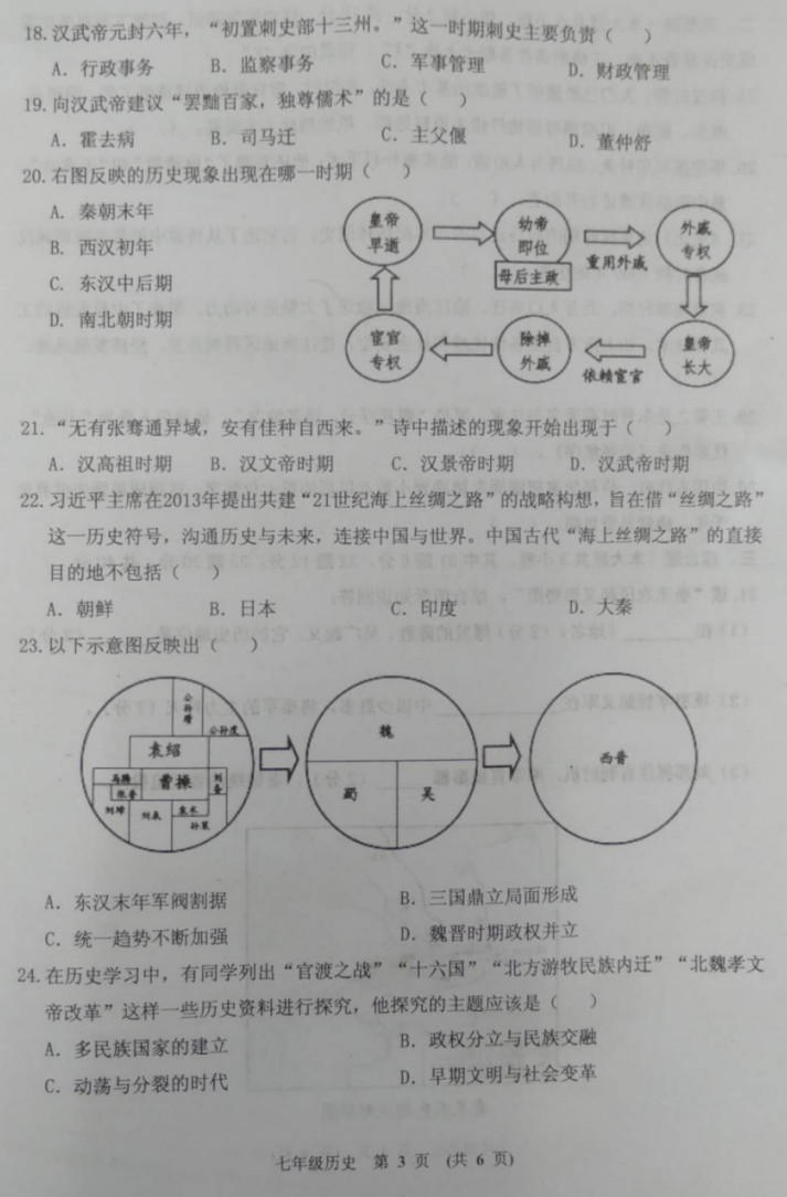 2019-2020江西赣州初一历史上册期末试题含答案（图片版）