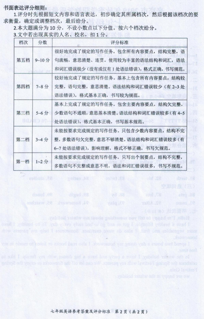 2019-2020广西来宾初一英语上期末试题含答案（图片版）