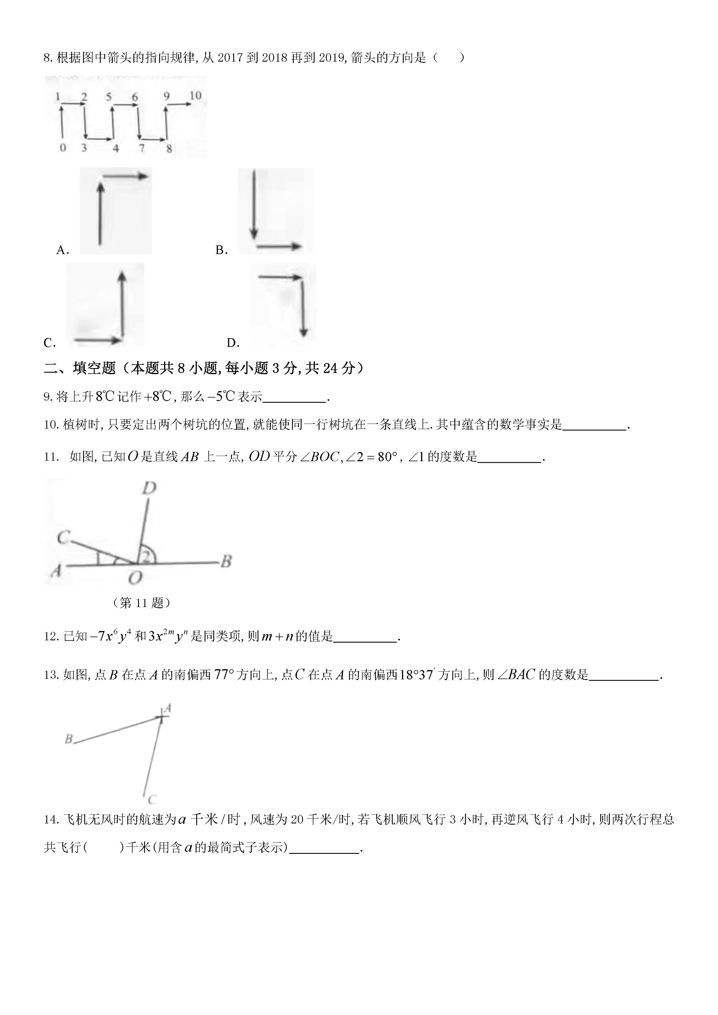 2019-2020大连普金新区初一数学上期末试题无答案