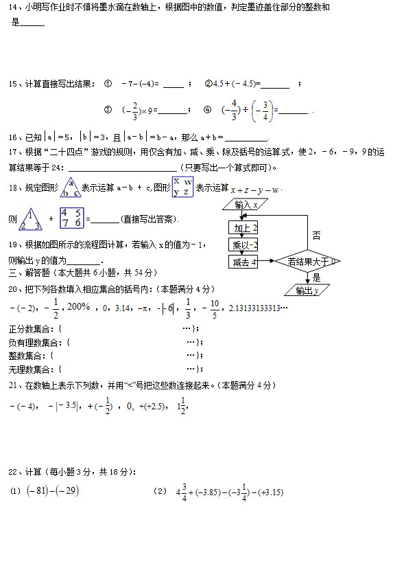 江阴市月城中学2015初一上第一次月考数学试题