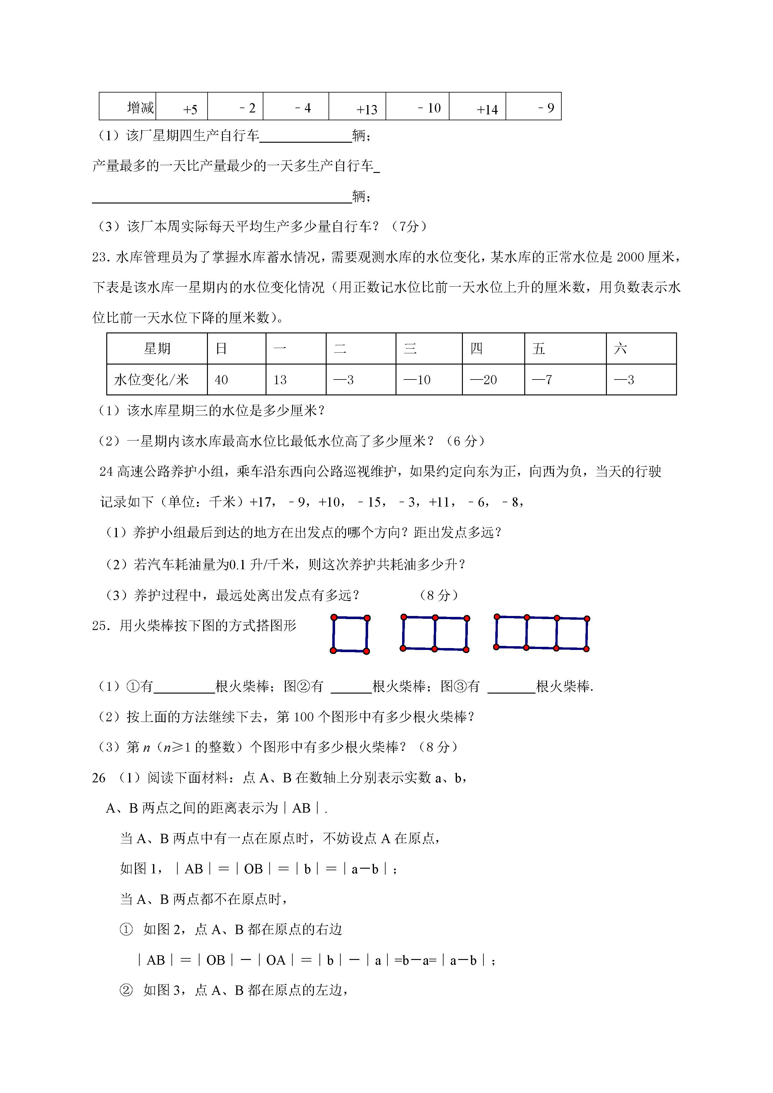 2016盱眙七年级第一次月考数学试题（图片版）