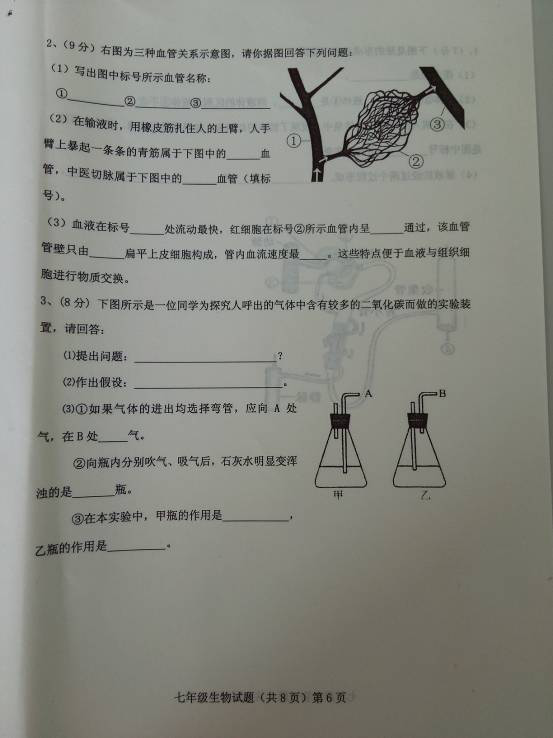 2017七年级生物期中测试卷带参考答案（文安县）