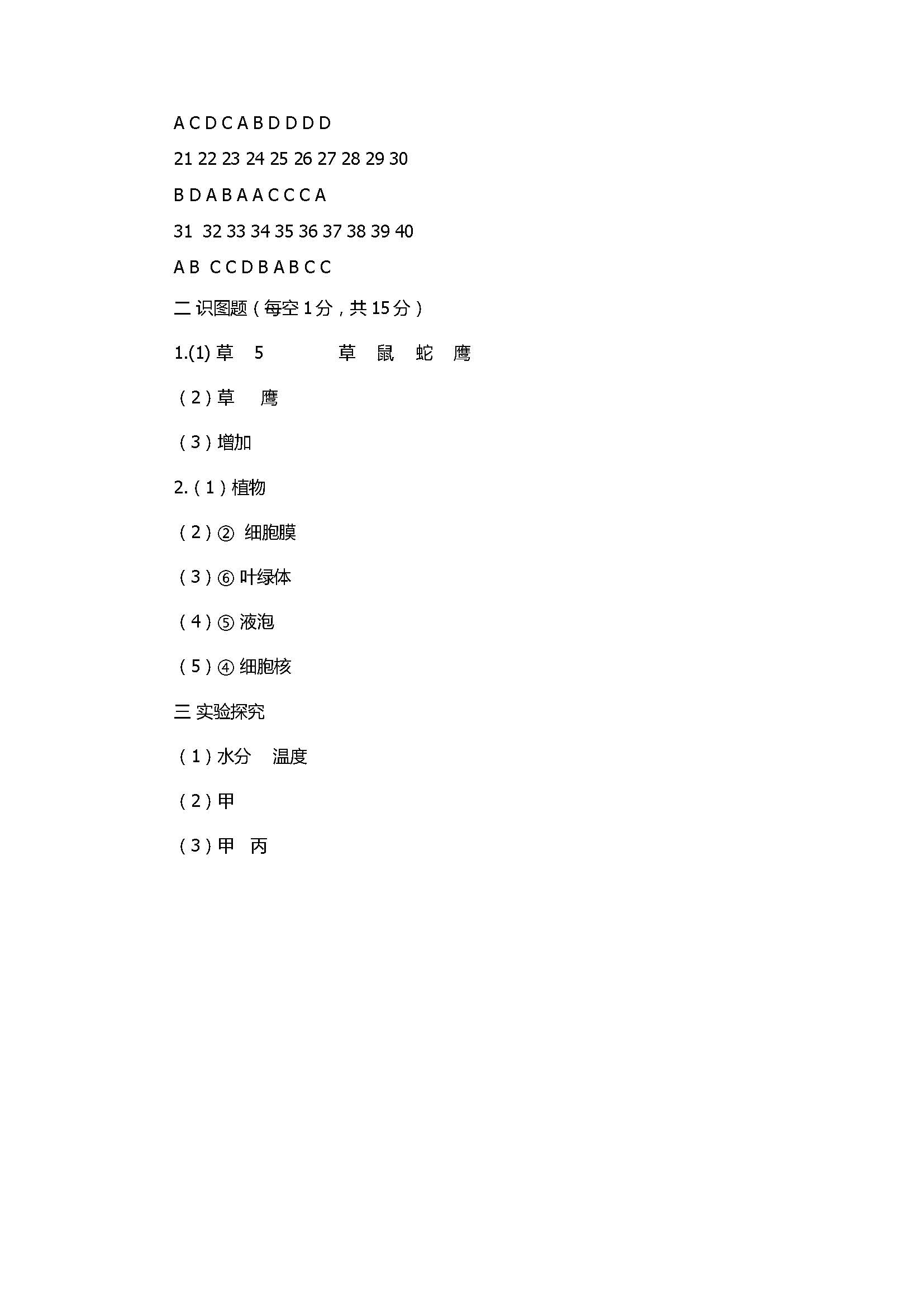 2017七年级生物期末试卷带参考答案（长春外国语）