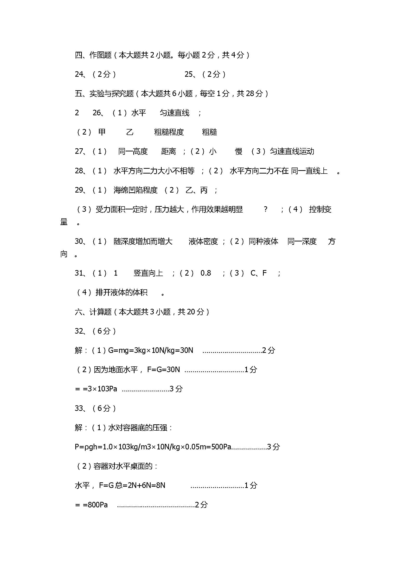 2017八年级下册物理期中试卷带参考答案（厦门市同安区）