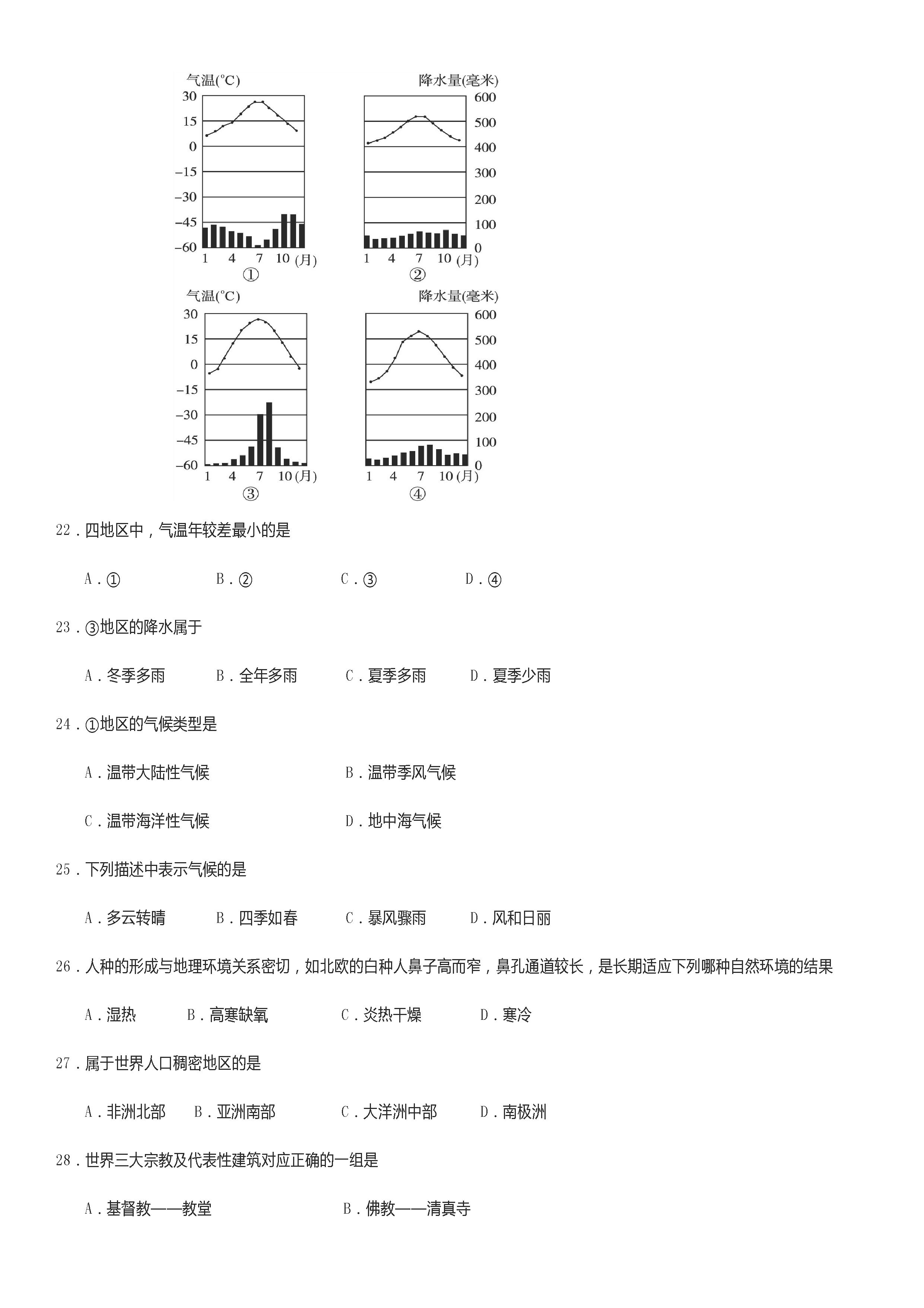 新人教版2018-2019初一年级地理上册期末测试题含答案