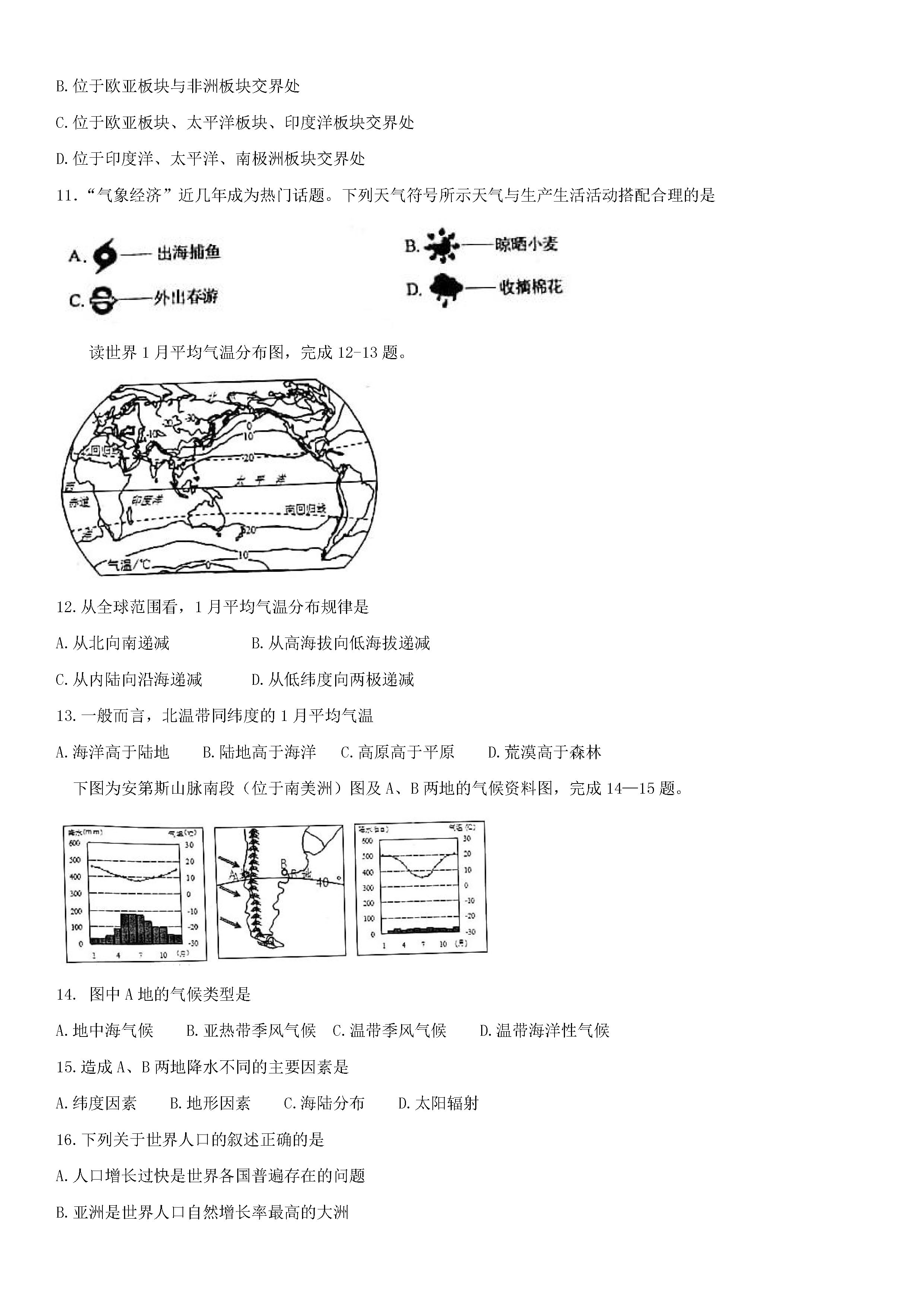 新人教版2018-2019初一年级地理下册期末测试题附答案