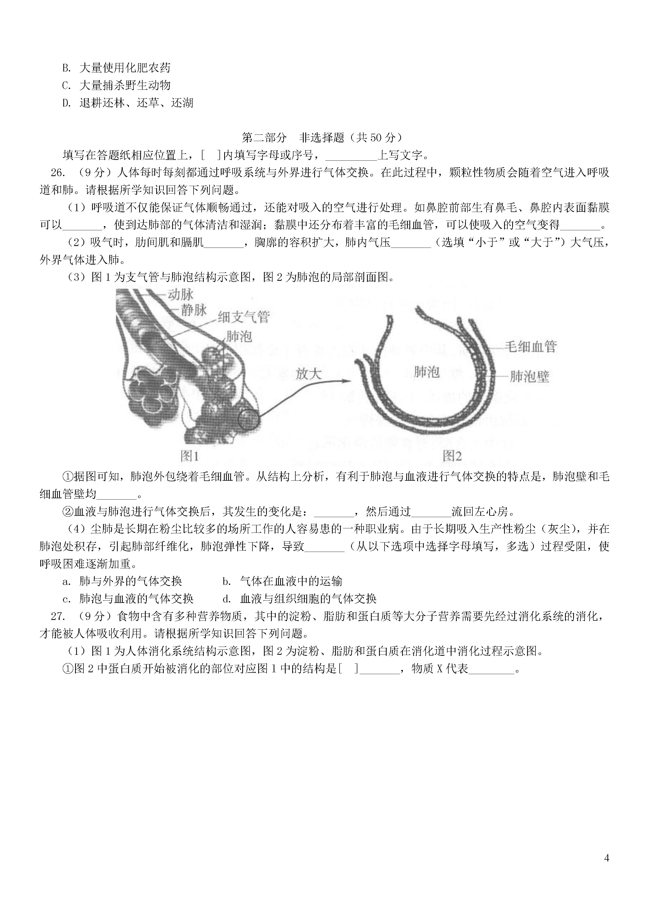 北京西城区2018-2019七年级生物下册期末测试题含答案