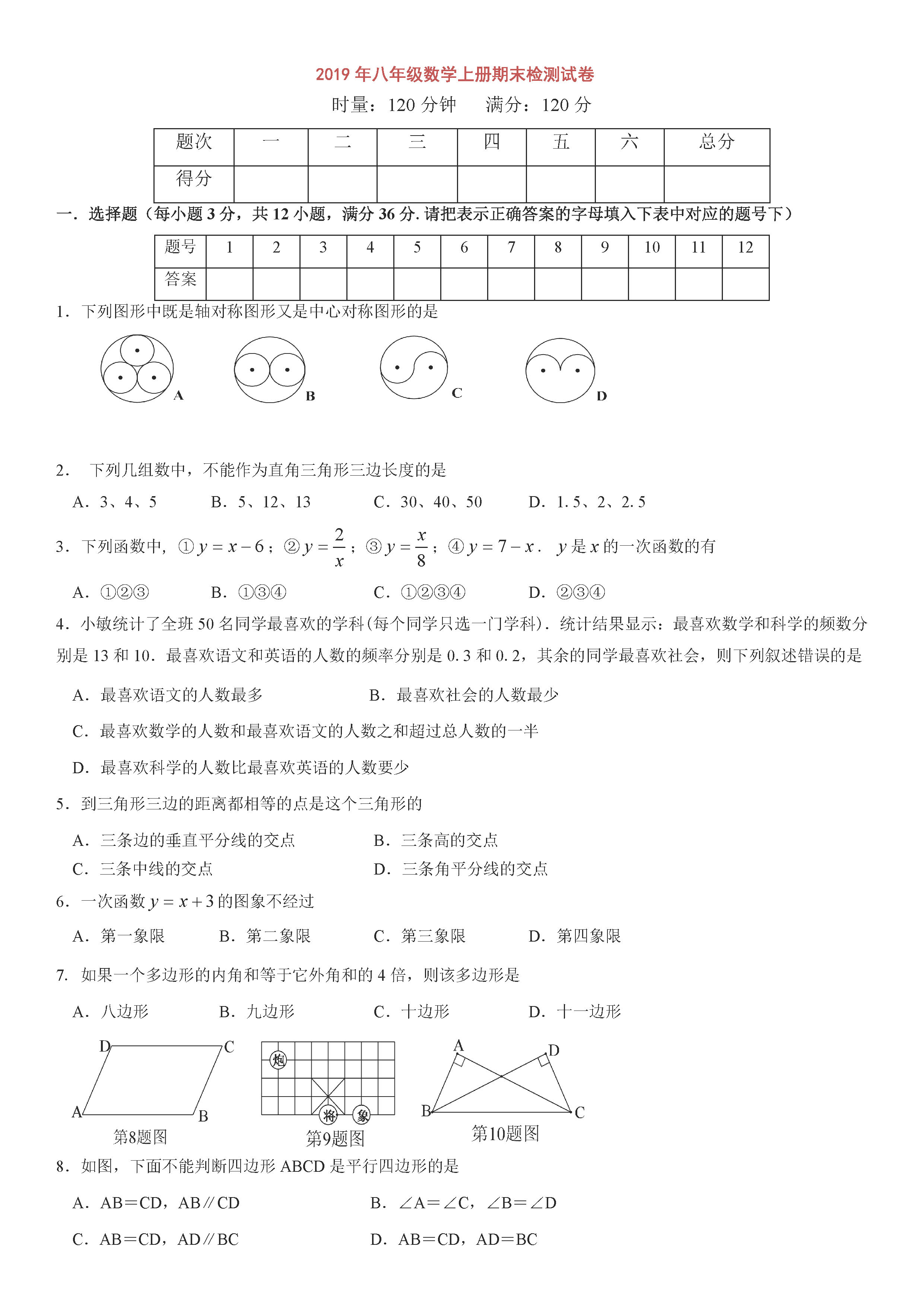 娄底市娄星区2018-2019八年级数学下册期末测试题附答案