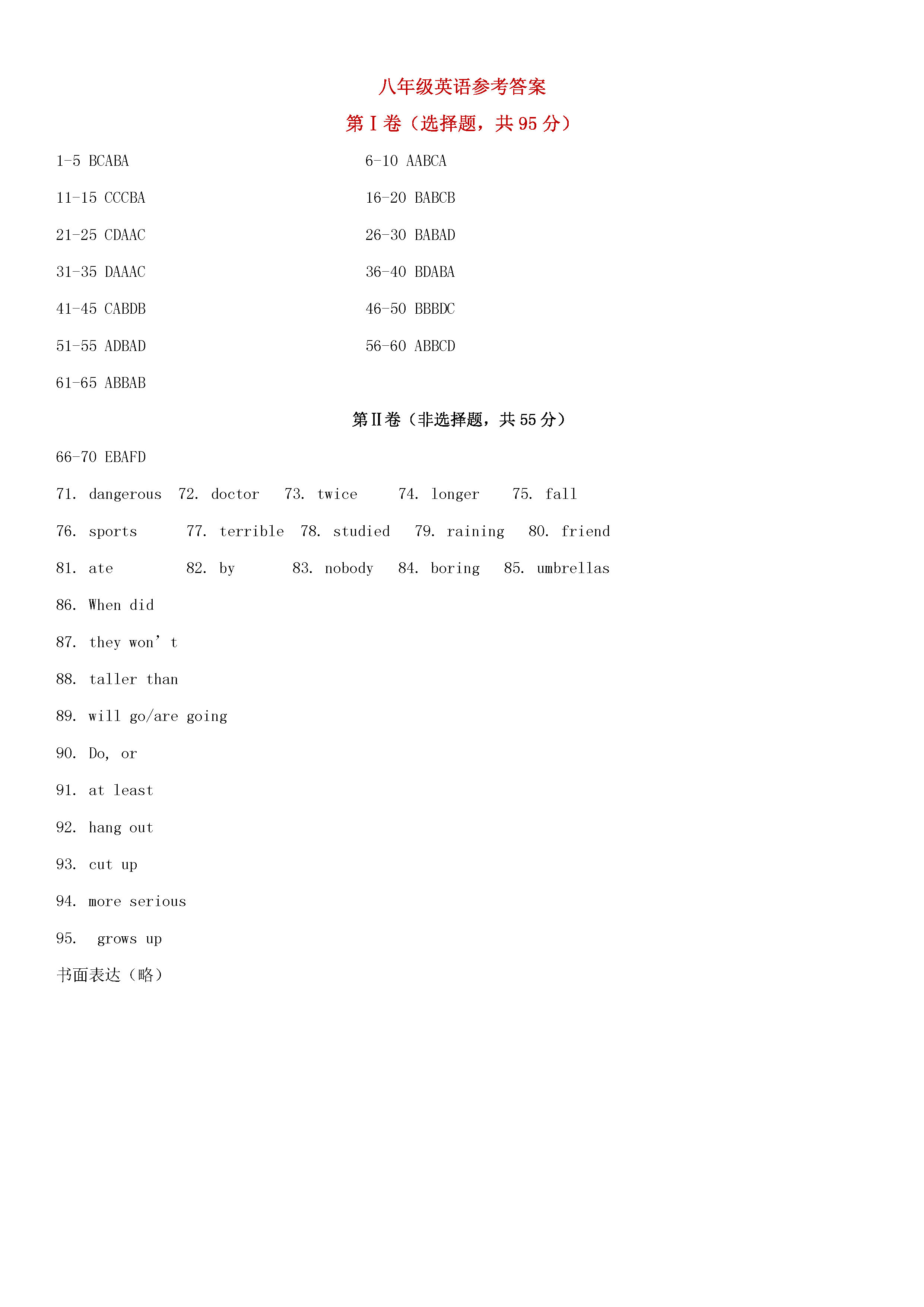 四川遂宁蓬溪县2018-2019八年级英语上册期末测试题附答案