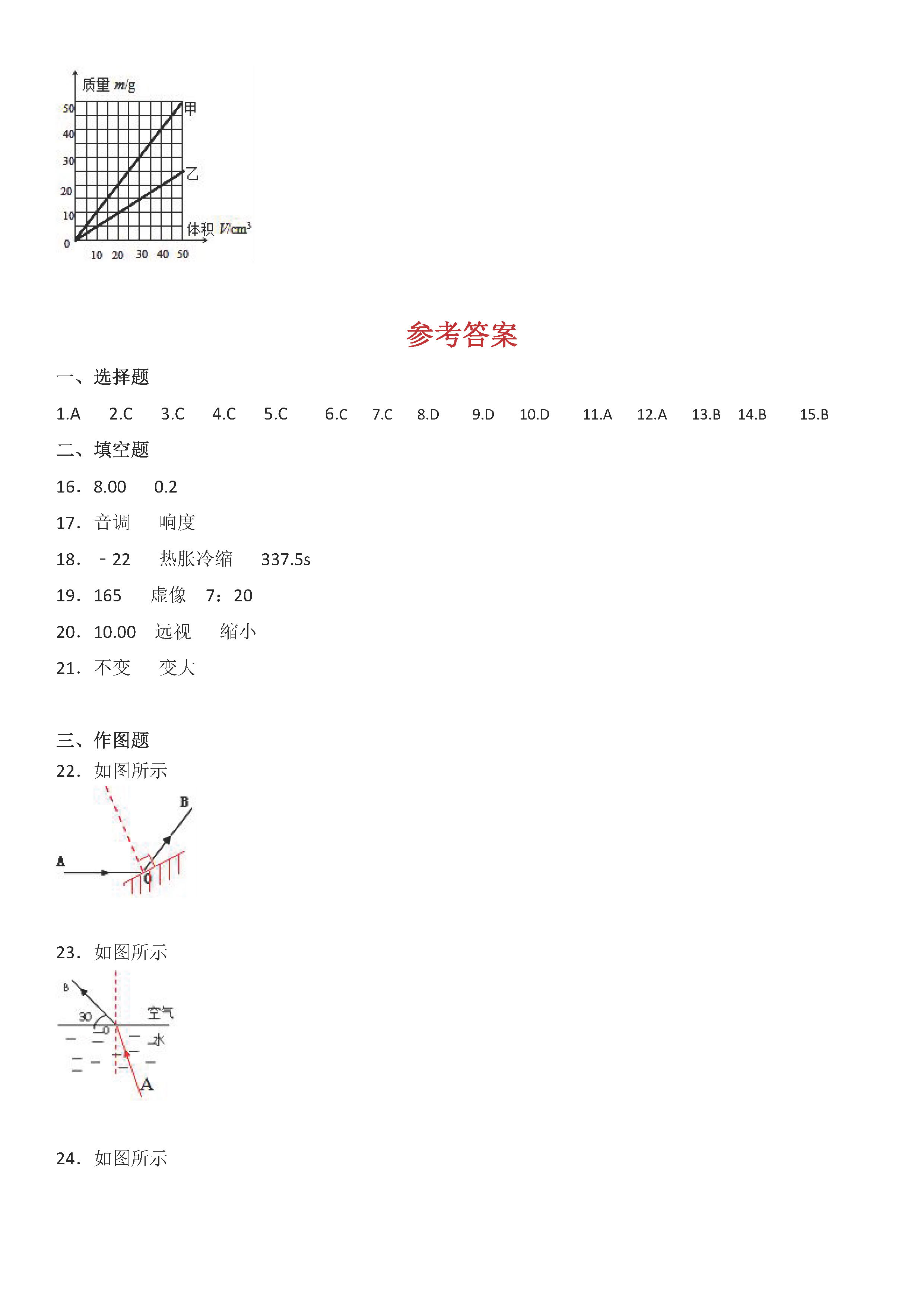 最新人教版2018-2019八年级物理上册期末试题附答案（第4套）