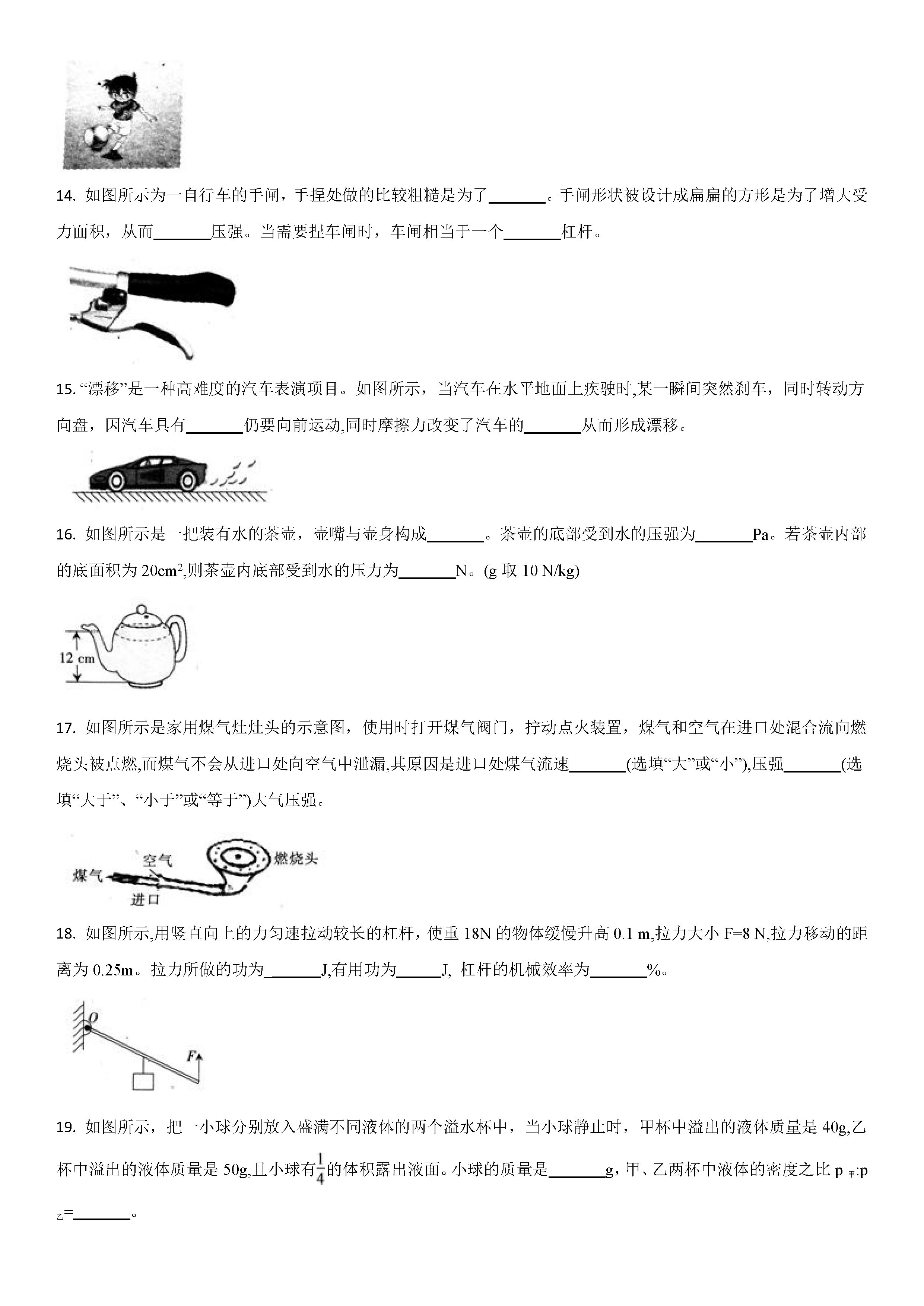 2018-2019八年级物理下册期末测试题含参考答案（教科版）