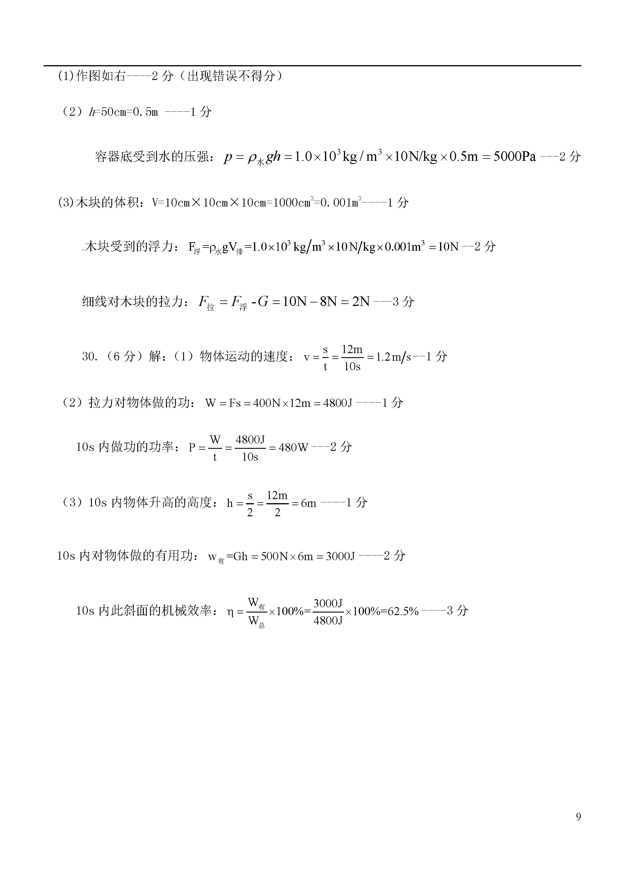 河北保定市2018-2019初二年级物理下册期末试题含答案