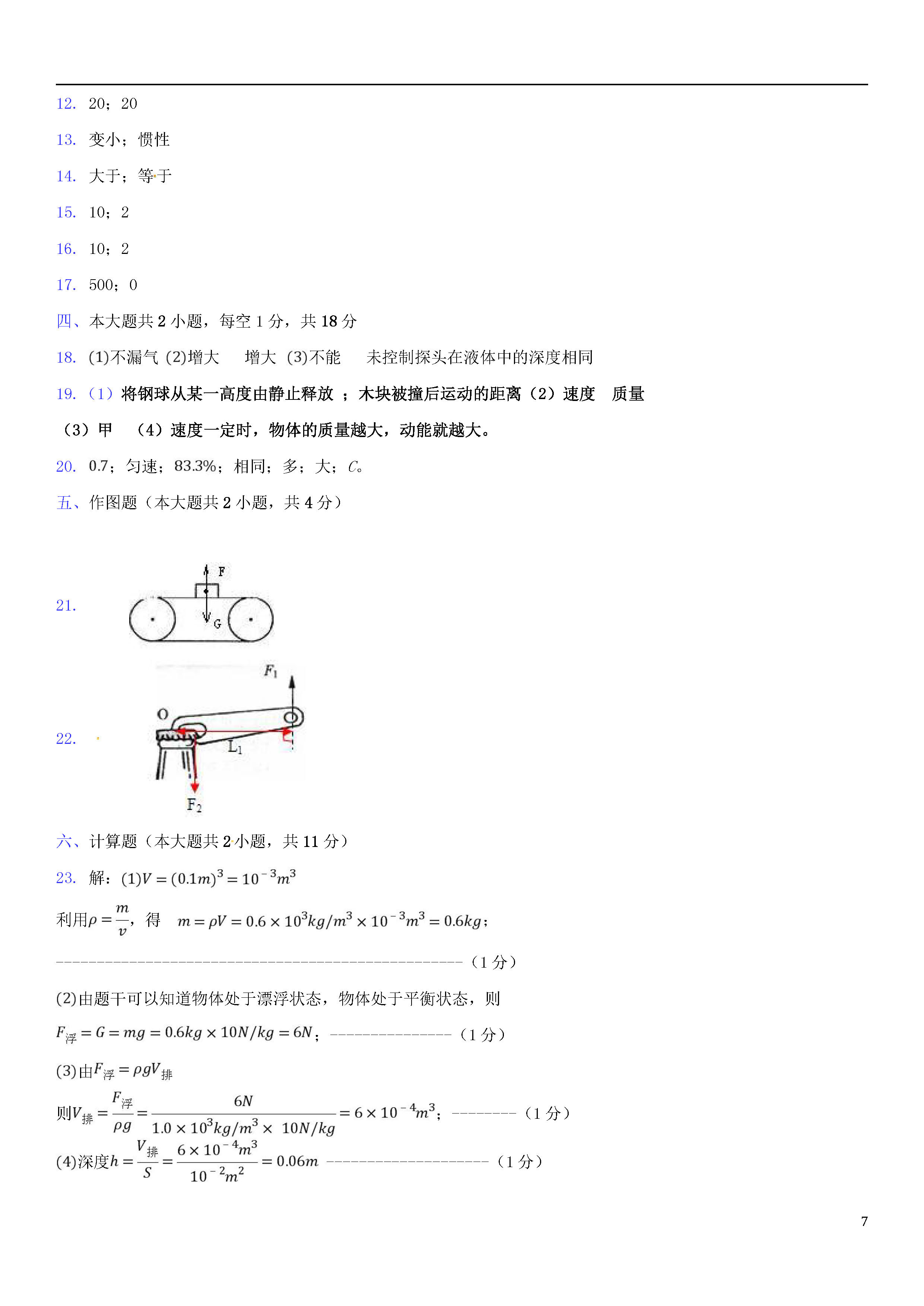 山东聊城茌平县2018-2019八年级物理下册期末测试题含答案