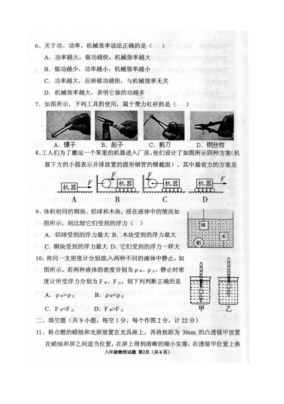 陕西岐山县2018-2019八年级物理下册期末测试题含答案