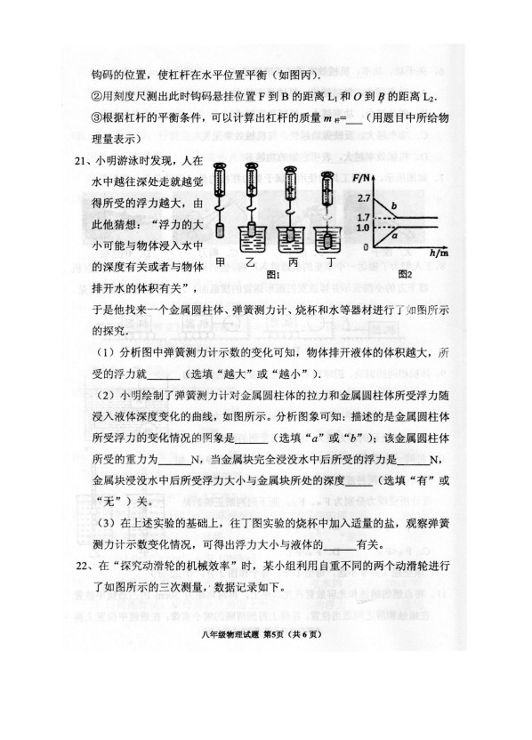 陕西岐山县2018-2019八年级物理下册期末测试题含答案