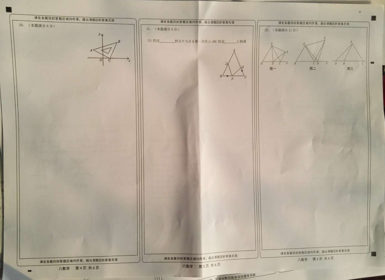 山东金乡县2019-2020八年级数学上册期中试卷无答案（图片版）