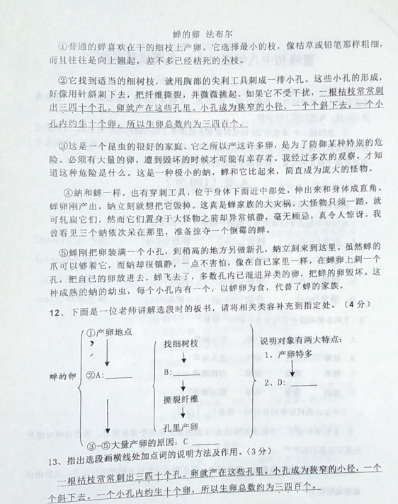 2019-2020福州鳌峰中学八年级语文上册期中试卷无答案（图片版）