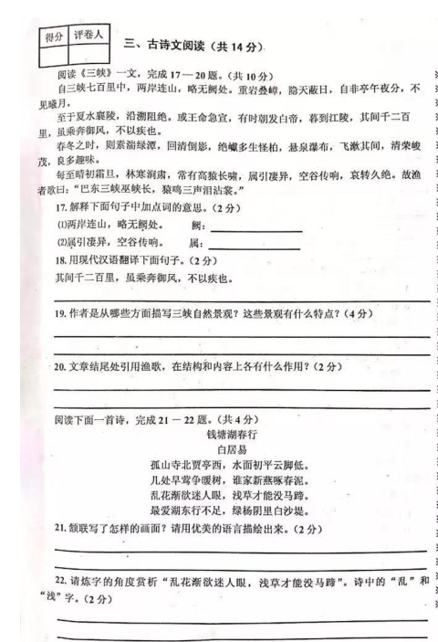 2019-2020河南省新野八年级语文上册期中试卷无答案