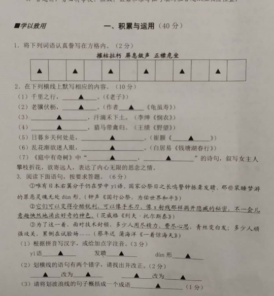 2019-2020江苏盐城八年级语文上册期中试卷答案（图片版）