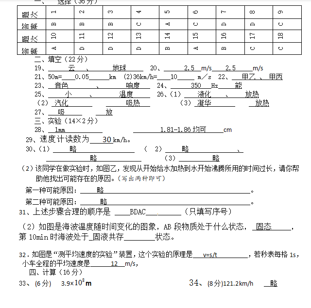 2019-2020湖南邵阳市八年级物理上册期中试卷含答案