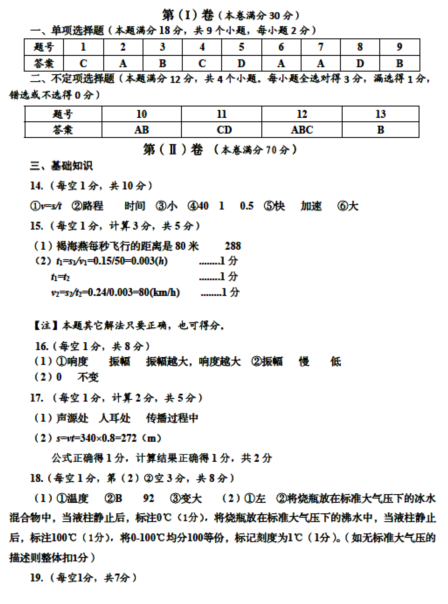 2019-2020青岛李沧西海岸八年级物理上册期中试卷含答案