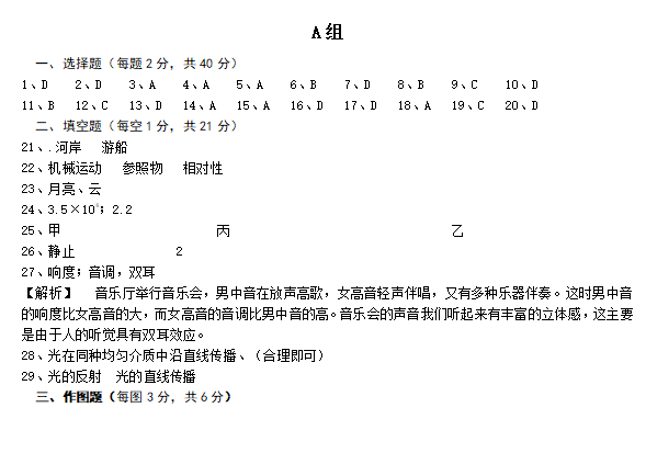 2019-2020四川乐至良安中学八年级物理上册期中试卷含答案