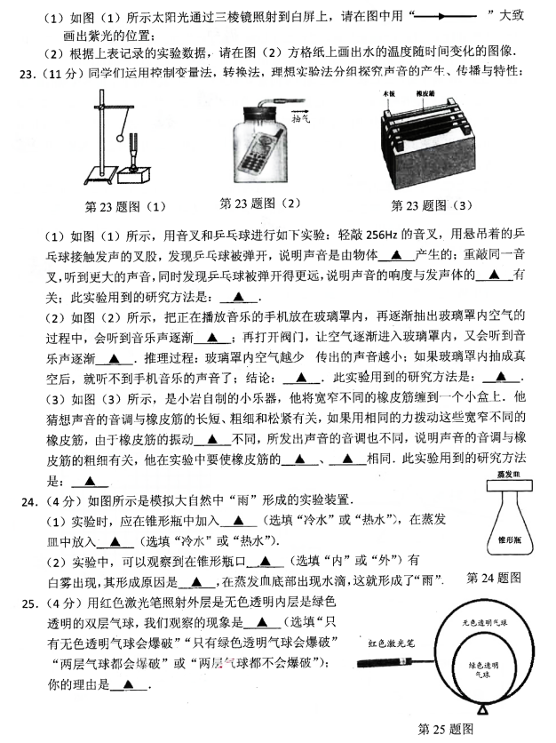 2019-2020江苏镇江市八年级物理上册期中试卷无答案