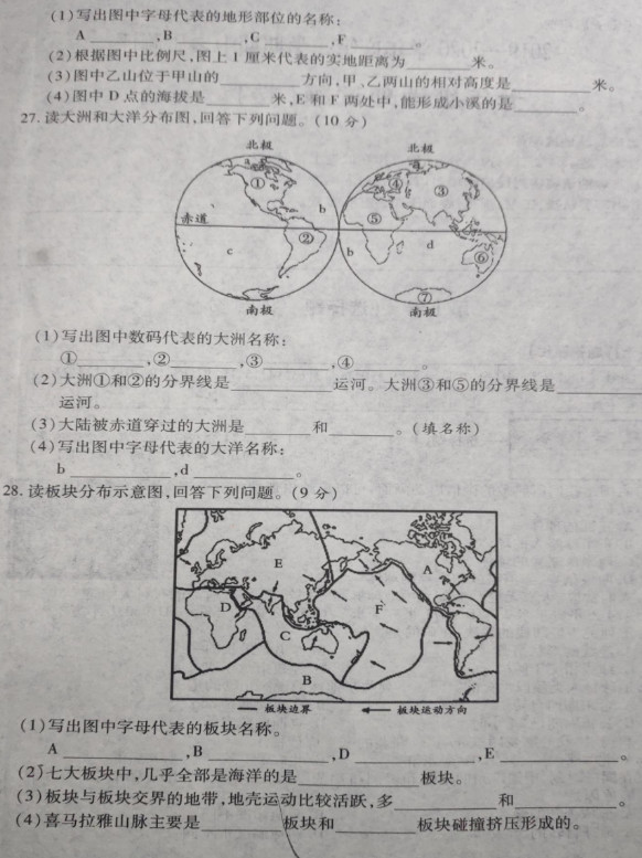 陕西商洛市商州区中学2019-2020七年级地理上册期中试题无答案（图片版）