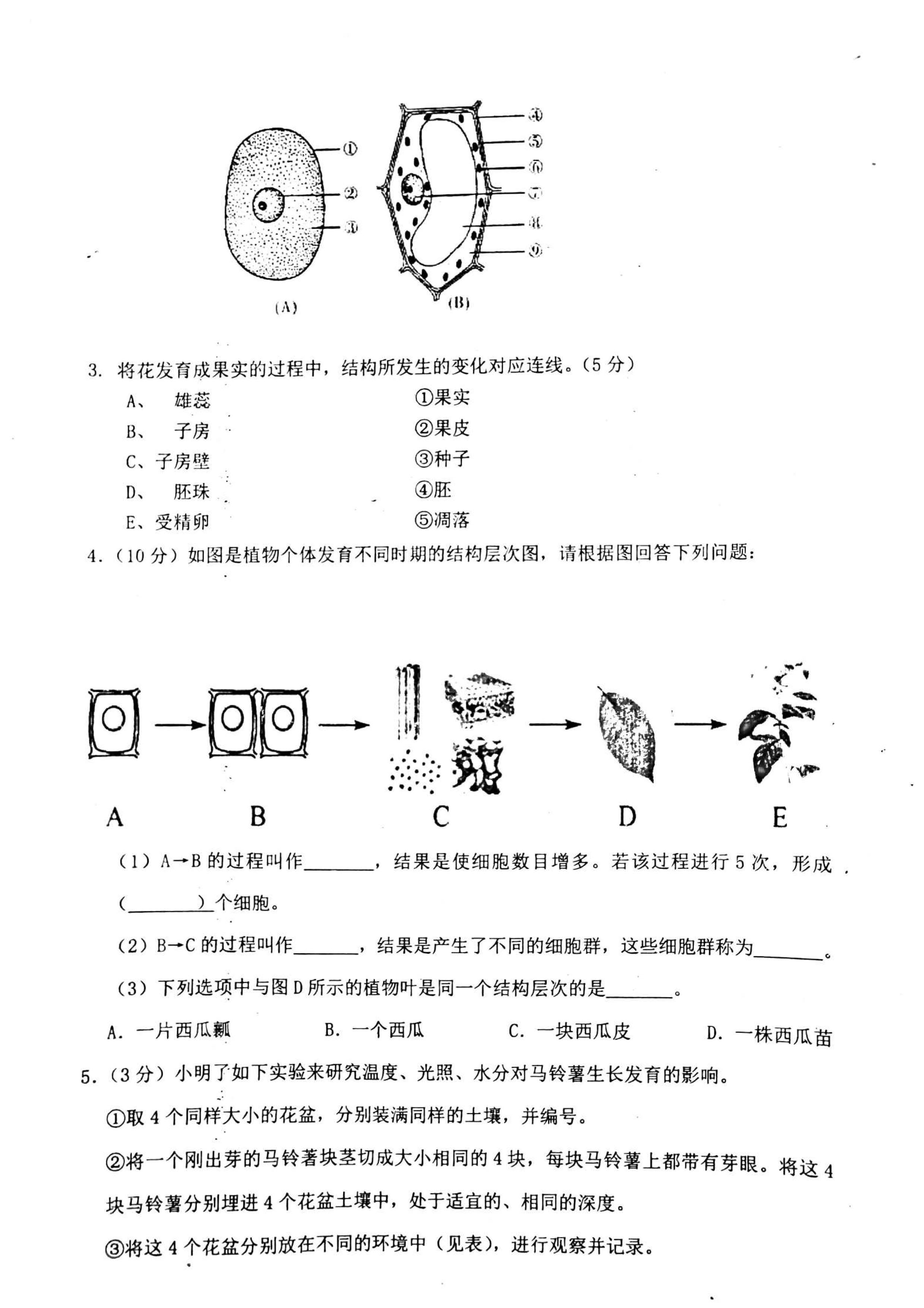 2019-2020湖南东安县舜德学校七年级生物上册期中试题无答案