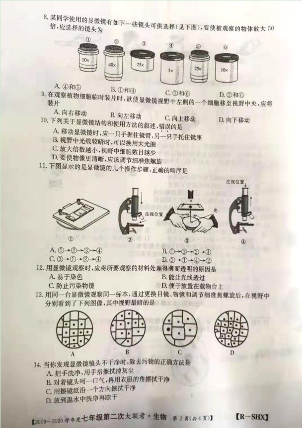 2019-2020山西兴县圪达上中学七年级生物上册期中试题含答案