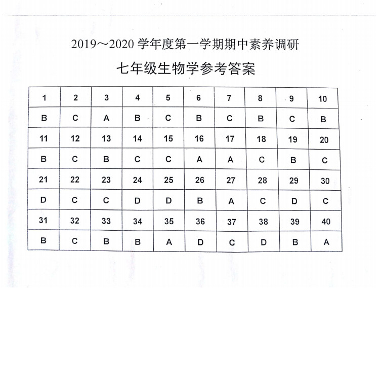 2019-2020江苏淮安市淮安区七年级生物上册期中试题含答案