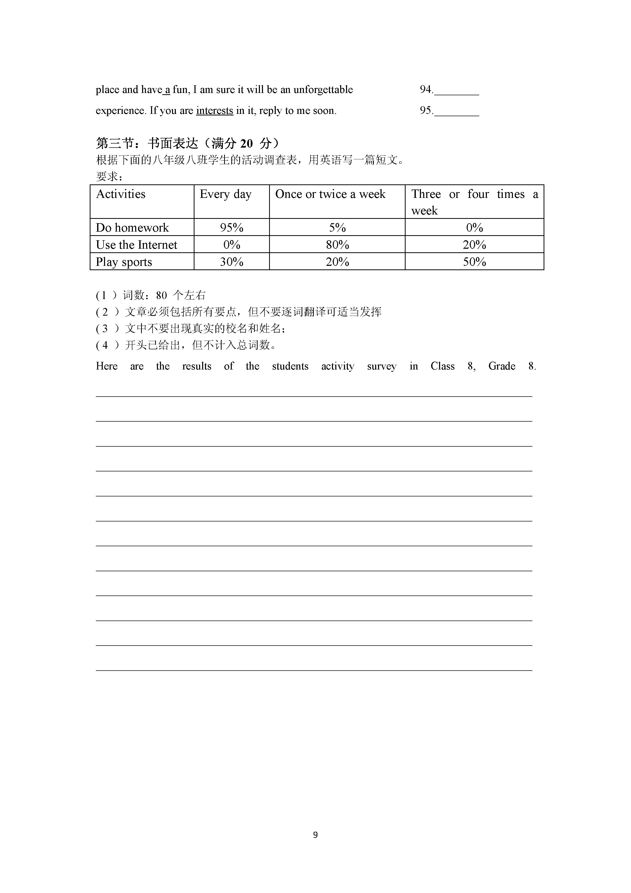 2019-2020巴中市恩阳区八年级英语上册期中试题无答案（图片版）