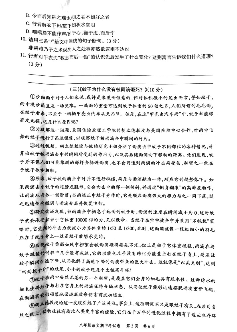 2019-2020广东省高州市八年级语文上册期中试题含答案