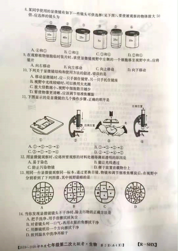 2019-2020山西省兴县七年级生物上册期中试题含答案（图片版）