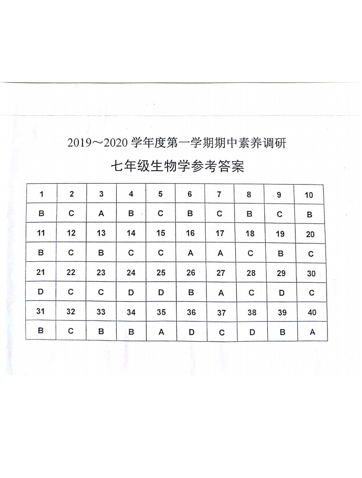 2019-2020淮安市淮安区七年级生物上册期中试题含答案