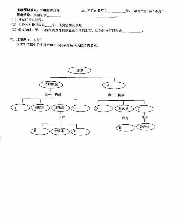 2019-2020广东省韶关市七年级生物上册期中试题含答案