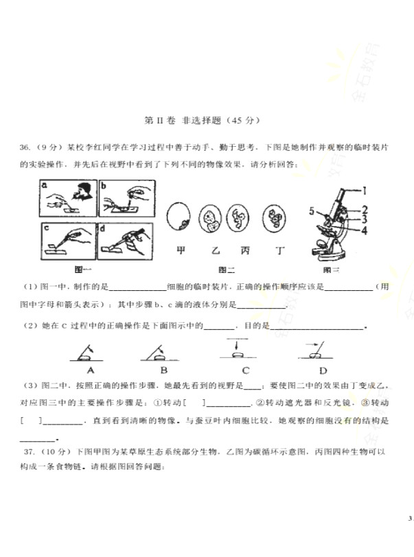 2019-2020山东青岛市七年级生物上册期中试题无答案