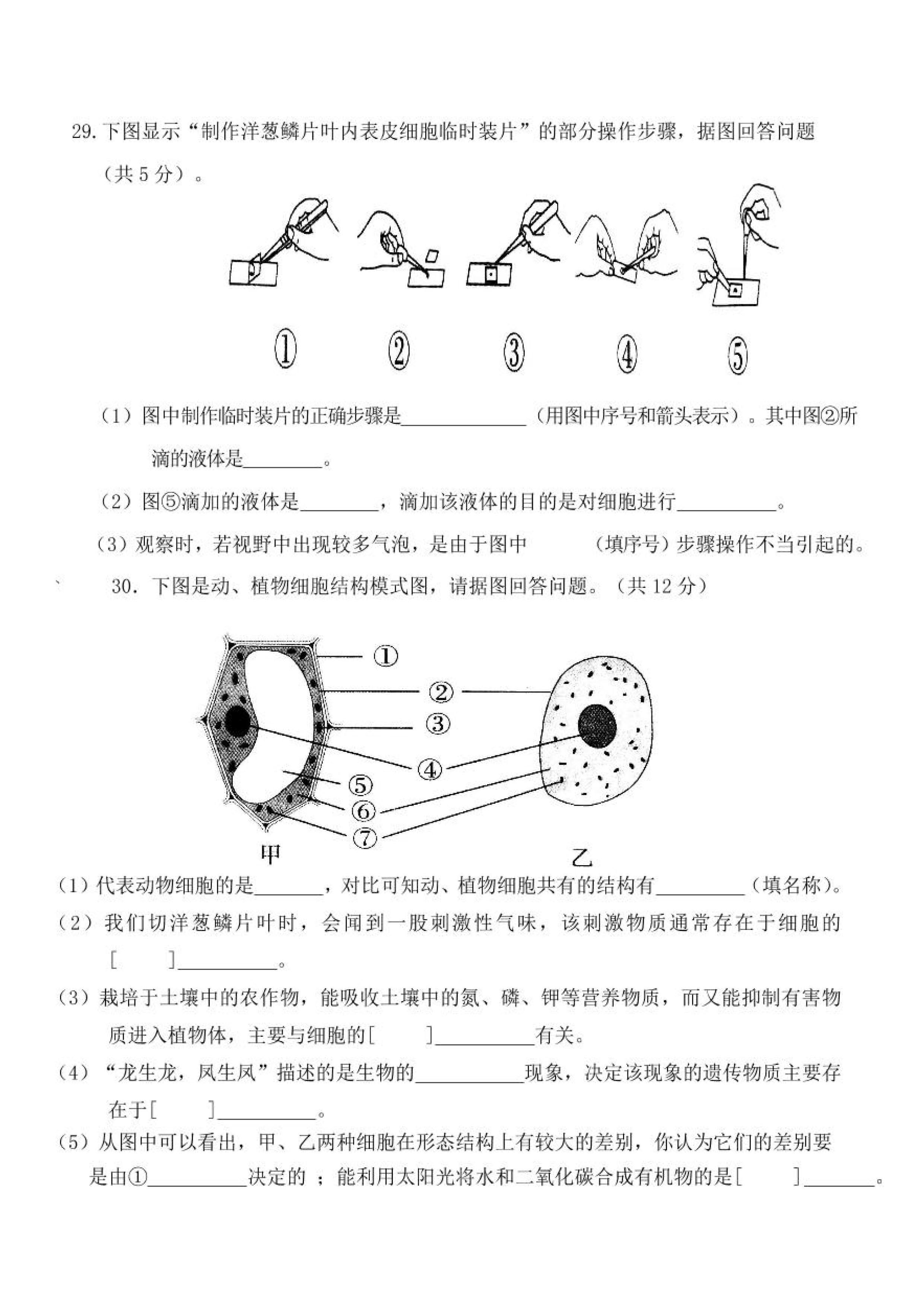 2019-2020福建省宁德市七年级生物上册期中试题无答案