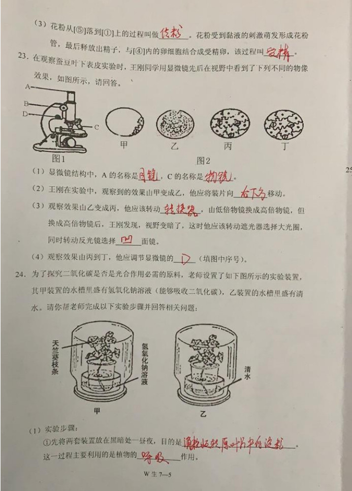 2019-2020重庆市巫山县七年级生物上册期末试题含答案