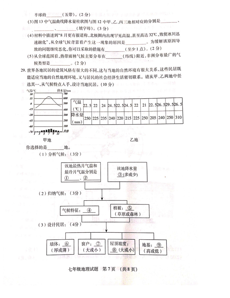 2019-2020山东省临沂市七年级地理上册期末试题无答案