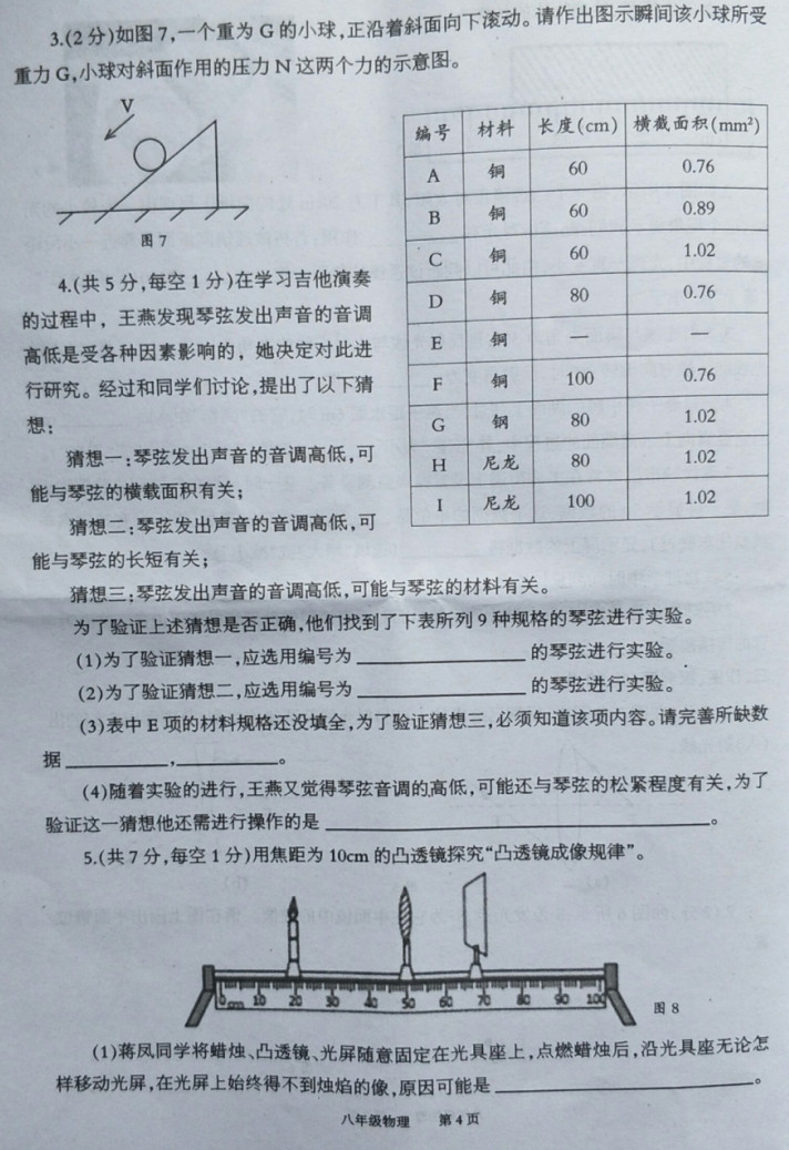 2019-2020重庆奉节县八年级物理上册期末试题无答案（图片版）