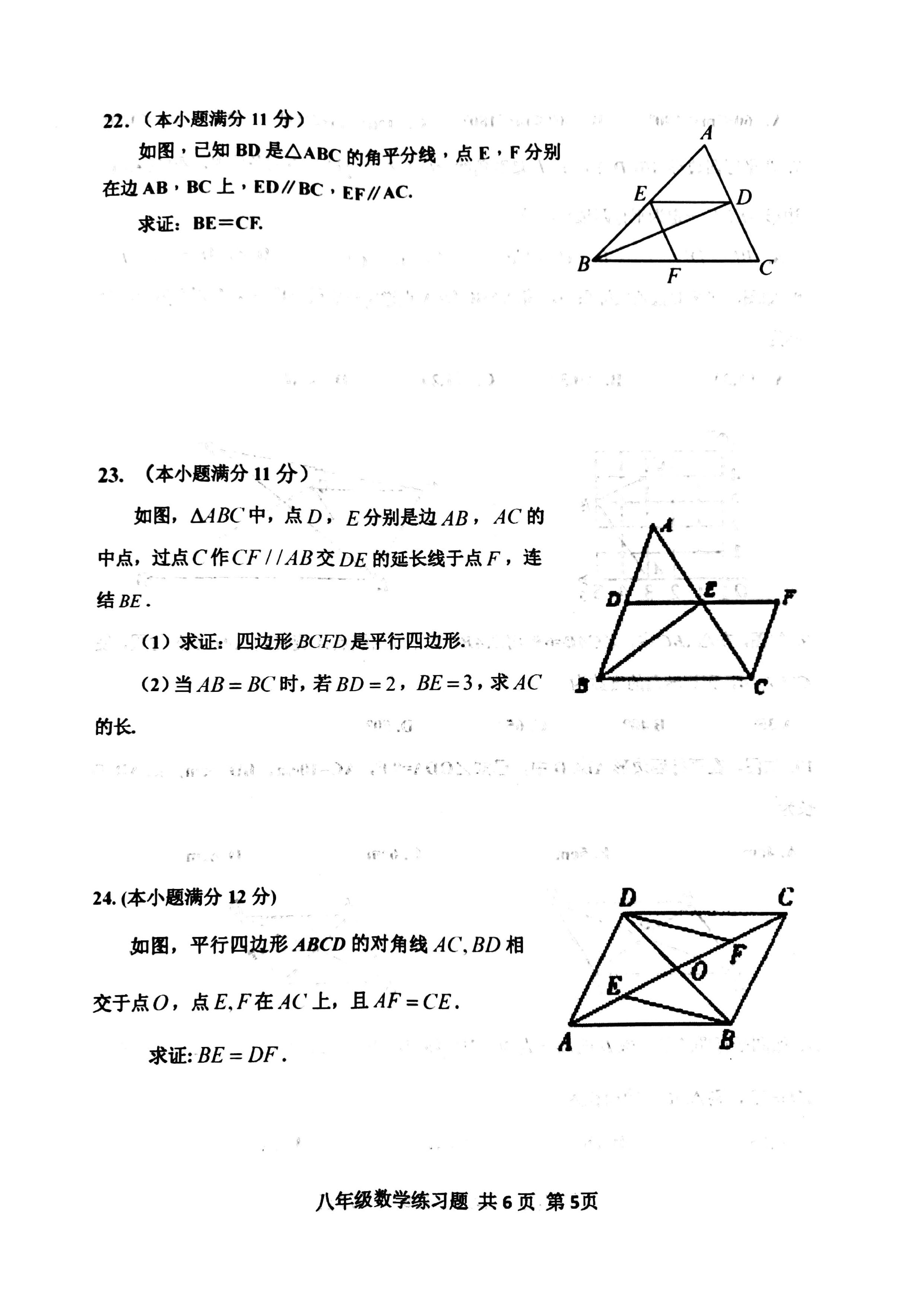 2019-2020山东泰安初二数学上期末试题无答案