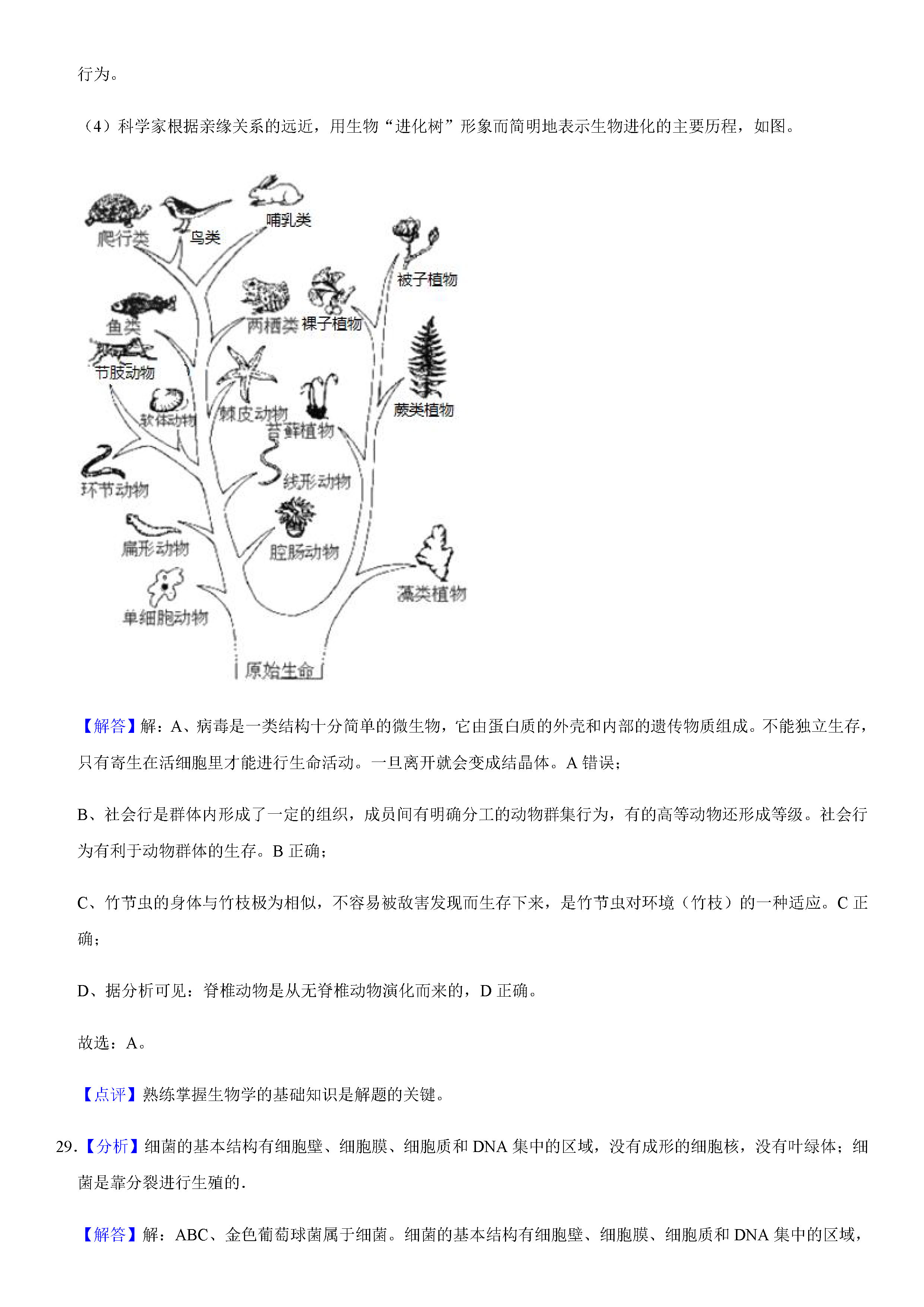 2019-2020河南南阳初二生物上册期末试题（解析版）