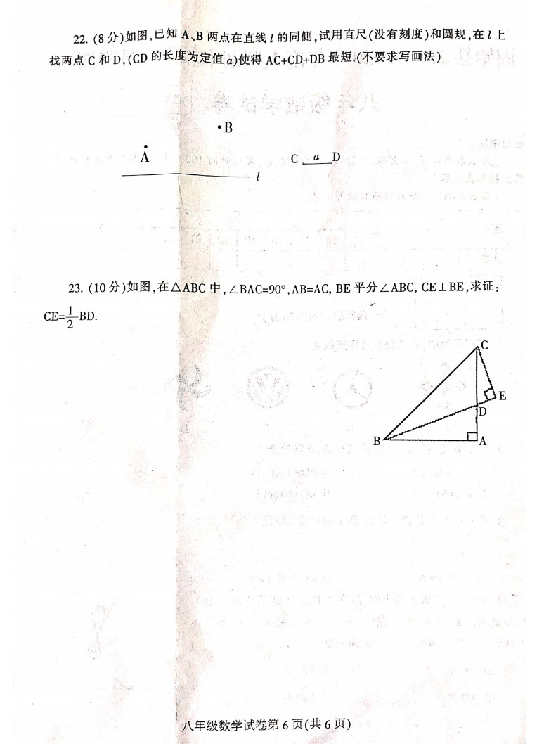 2019-2020河南信阳初二数学上册期末试题含答案